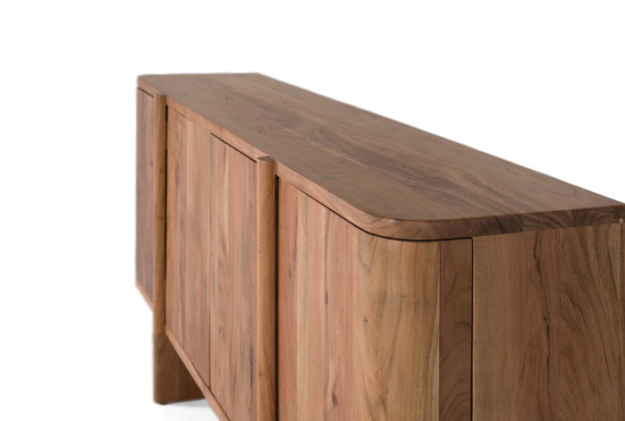 GINER Y COLOMER - Buffet en acacia massif fabriqué à la main 170 cm - 4 portes avec ouverture push - Meuble de rangement pour salon ou salle à manger